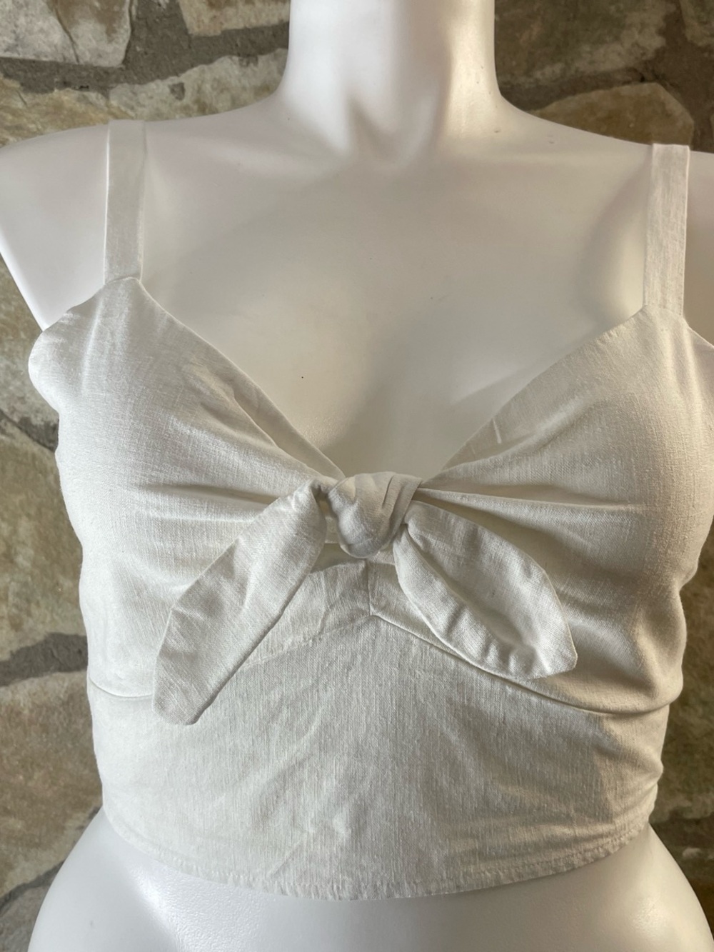 Universal Threads Linen Blend Tie Front Crop White Boho Cottagecore Summer Top